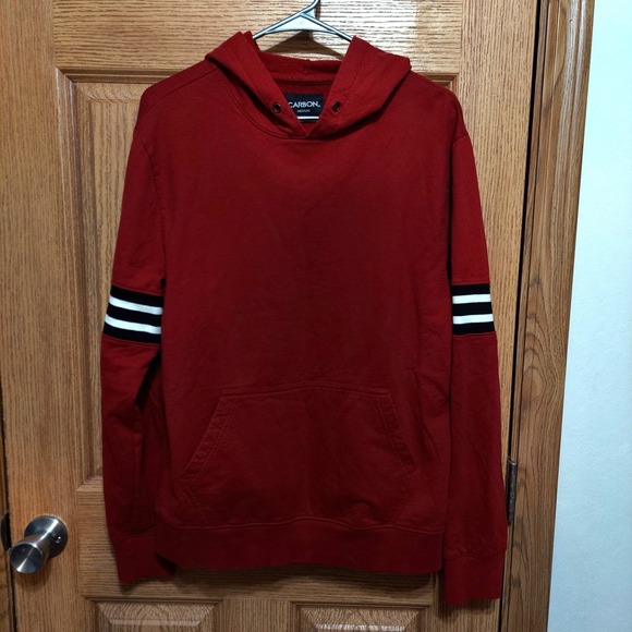 Carbon Womens Hoodie Sweatshirt Long Sleeve Size M Red with Stripe on sleeves - Picture 1 of 7